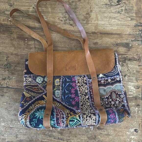 Unique embroidered Colorful Tote bag Purse Leather - Picture 1 of 8